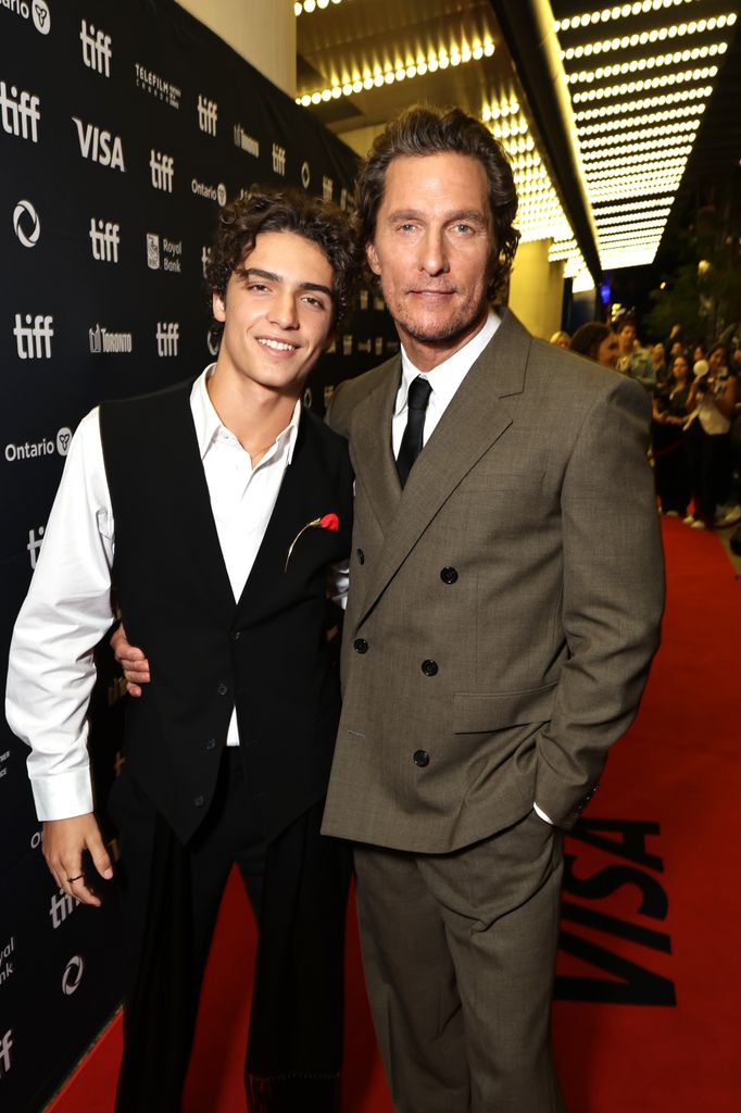Levi McConaughey (L) and Matthew McConaughey attend the Toronto International Film Festival world premiere for Apple Original Films' The Lost Bus at Princess of Wales Theater on September 05, 2025 in Toronto, Ontario. "The Lost Bus" will debut in select theaters on Friday, September 19, 2025 and stream globally on Apple TV+ on October 3, 2025.  (Photo by Eric Charbonneau/Apple TV+ via Getty Images)