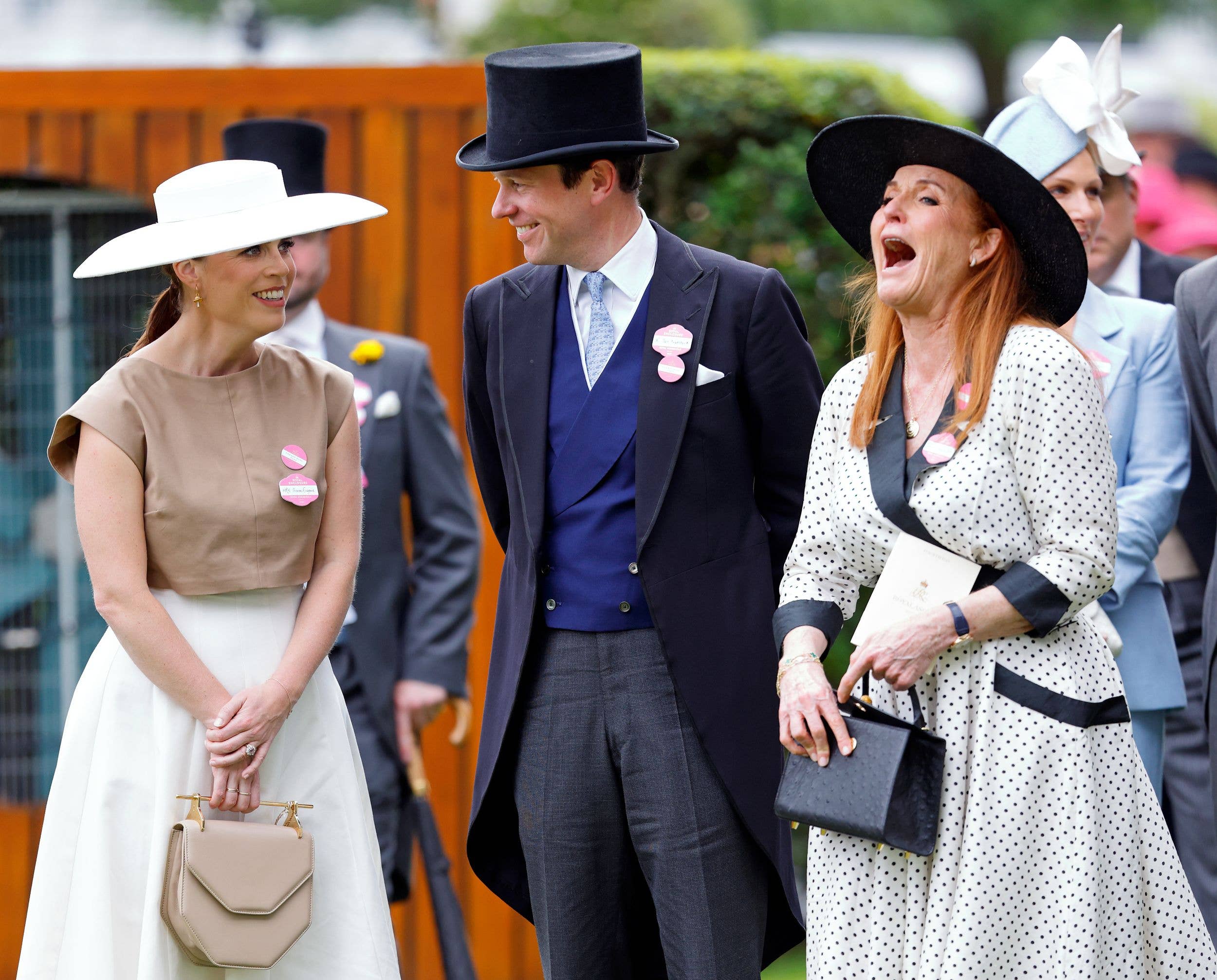 Princess Eugenie, Jack Brooksbank and Sarah Ferguson attend day four of Royal Ascot at Ascot Racecourse on June 20, 2025 