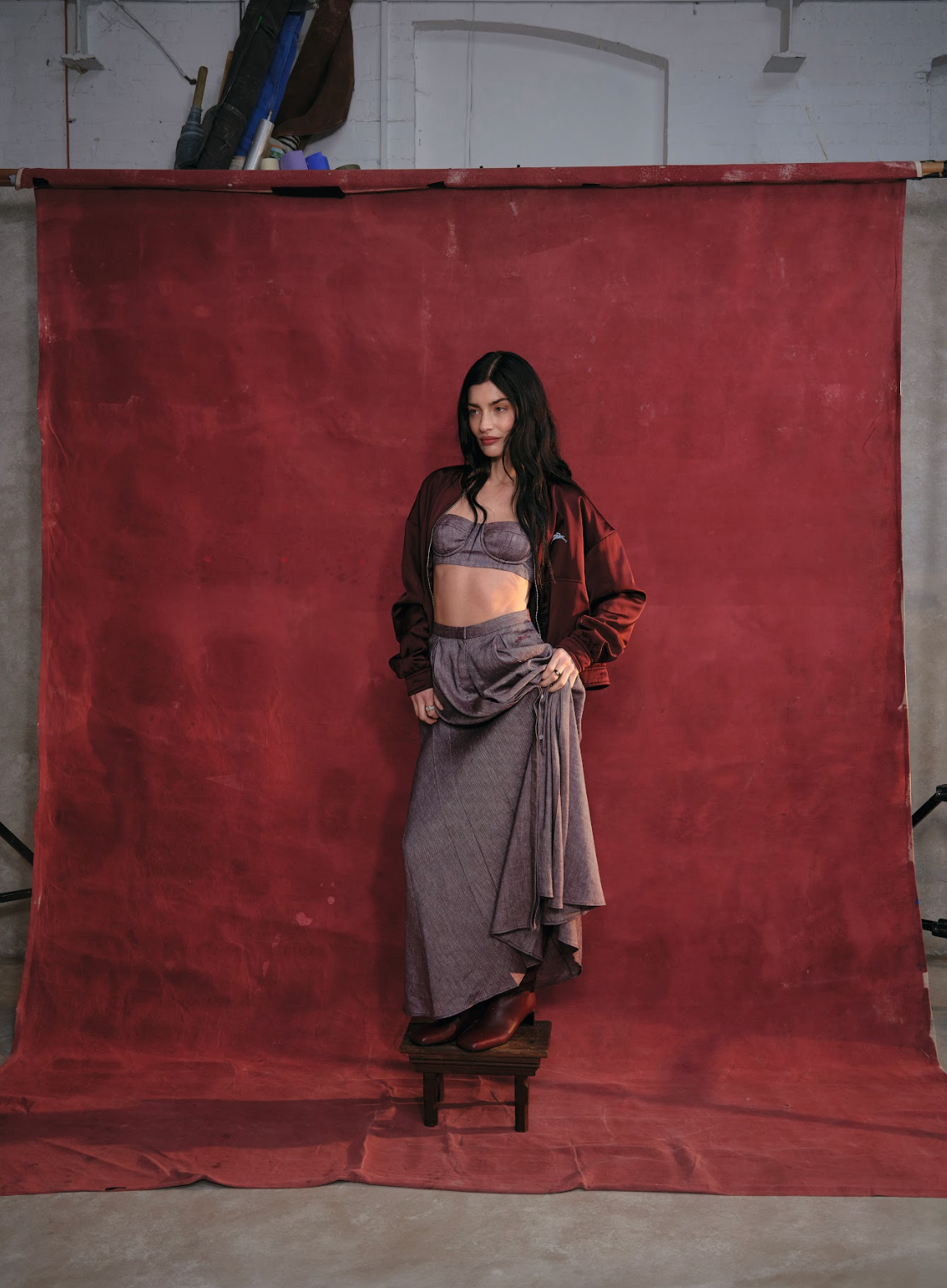 sydney lima in grey skirt set