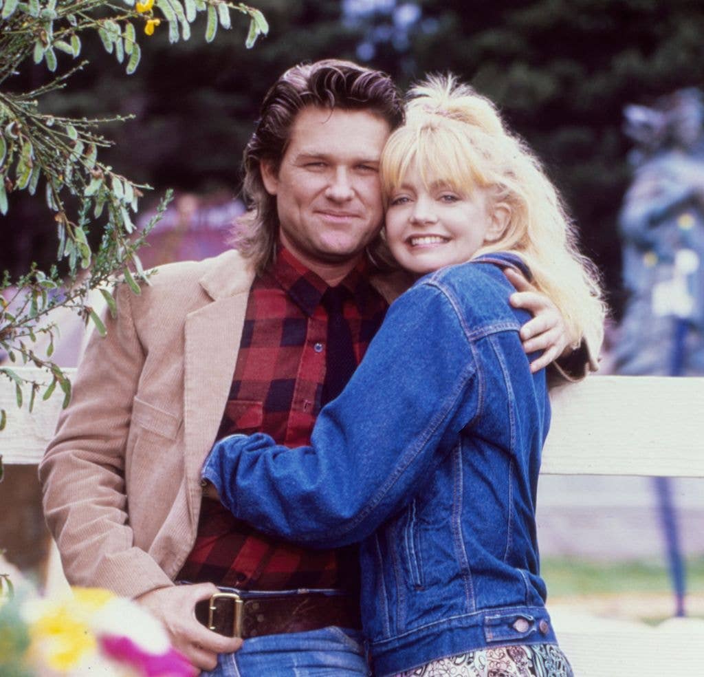 While shooting the movie "Overboard", actors Goldie Hawn and Kurt Russell pose for a portrait in October 1987