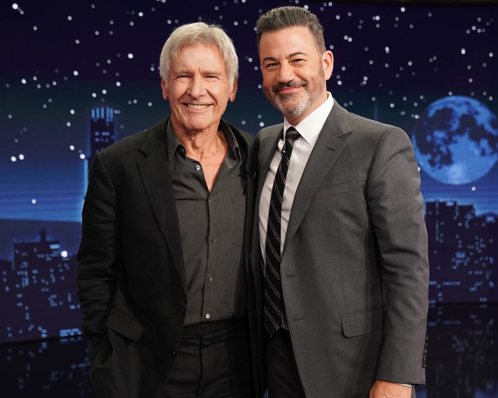 Harrison and Jimmy Kimmel on set
