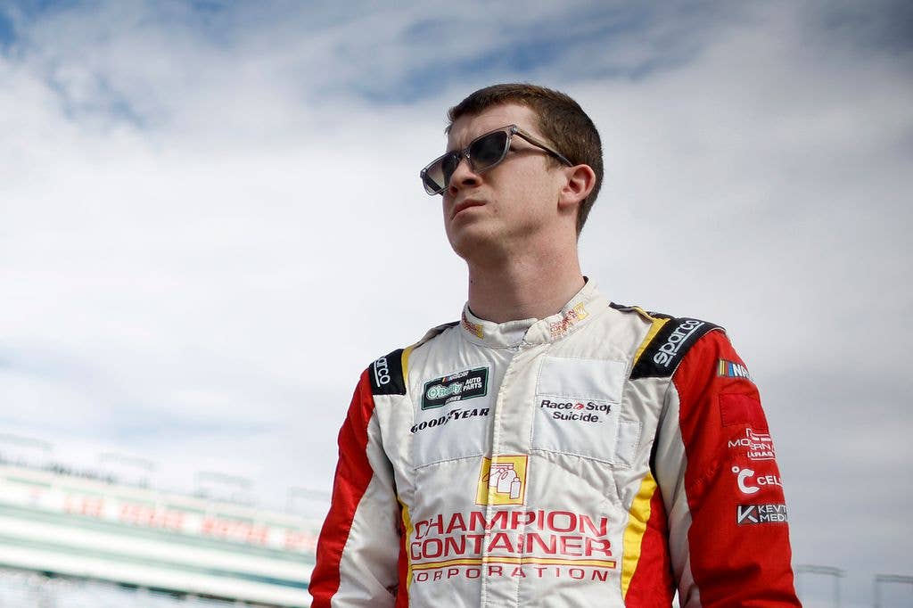 Daniel Dye, driver of the #52 Champion Container Ford, looks on during practice for the NASCAR O'Reilly Auto Parts Series The LiUNA!  at Las Vegas Motor Speedway on March 14, 2026 in Las Vegas, Nevada