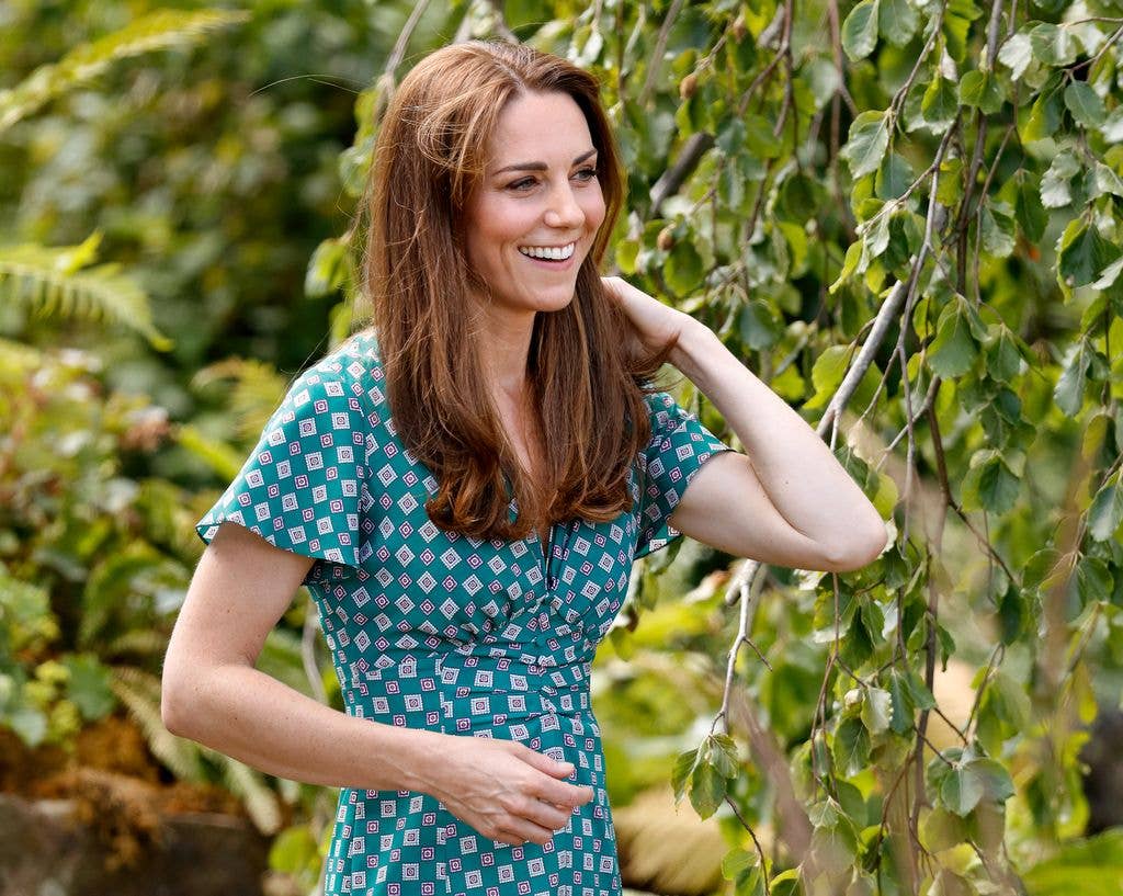 Catherine, Duchess of Cambridge visits the RHS Hampton Court Palace Garden Festival to view the RHS 'Back to Nature Garden' which she co-designed at Hampton Court Palace on July 1, 2019 in London