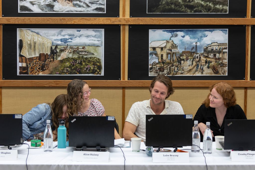 The cast at the table read of Little House on the Prairie