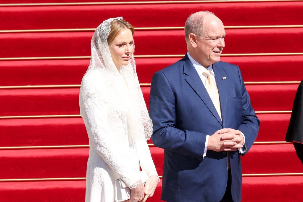 Princess Charlene of Monaco and Prince Albert II of Monaco during the Pope Leo XIV visit to Monaco