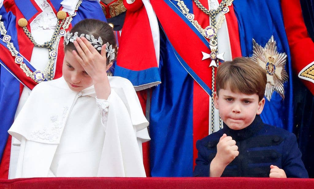 Princess Charlotte of Wales and Prince Louis of Wales on palace balcony