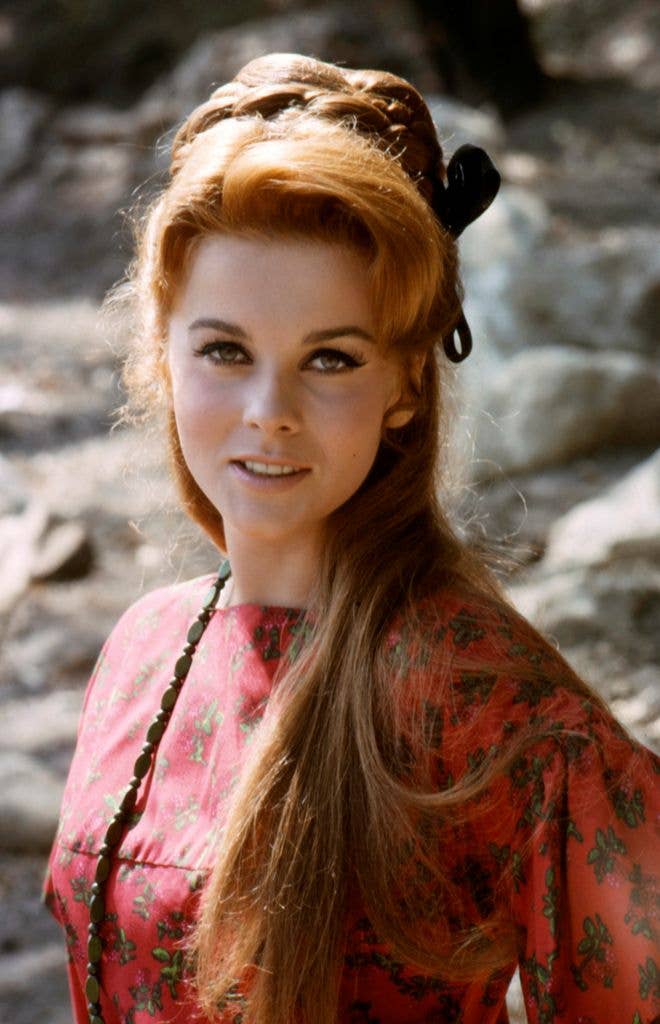Ann-Margret smiling portrait in colorful dress circa 1965