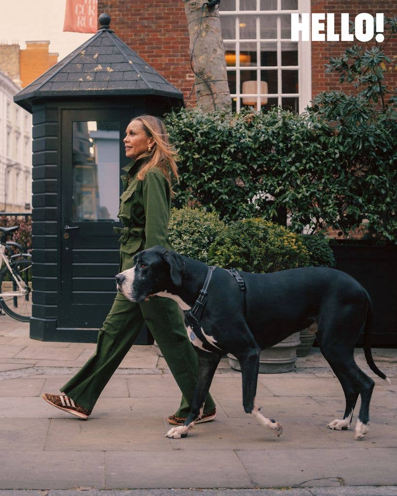 Vanessa Williams walking her Great Dane dog Roscoe around London