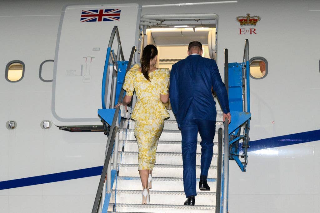 Kate and William attend a departure ceremony at Lynden Pindling International Airport on March 26, 2022 in Nassau, Bahamas, at the end of their eight day tour.