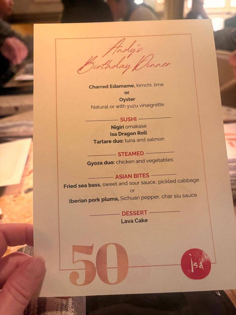 A birthday dinner menu