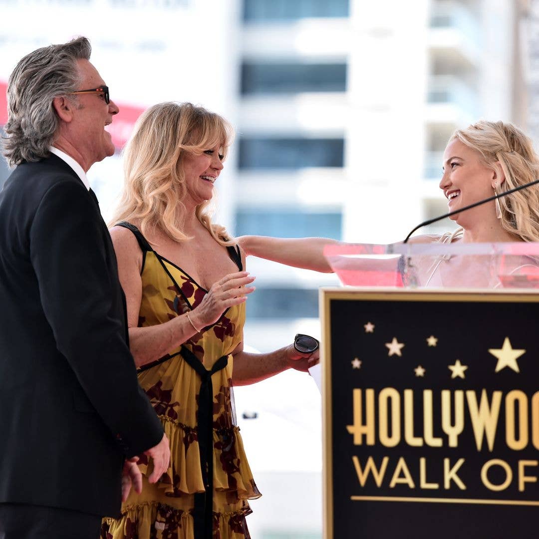Actors Kate Hudson (R) speaks onstage as Kurt Russell and Goldie Hawn are honored with a double star ceremony on the Hollywood Walk of Fame on May 4, 2017 in Hollywood, California