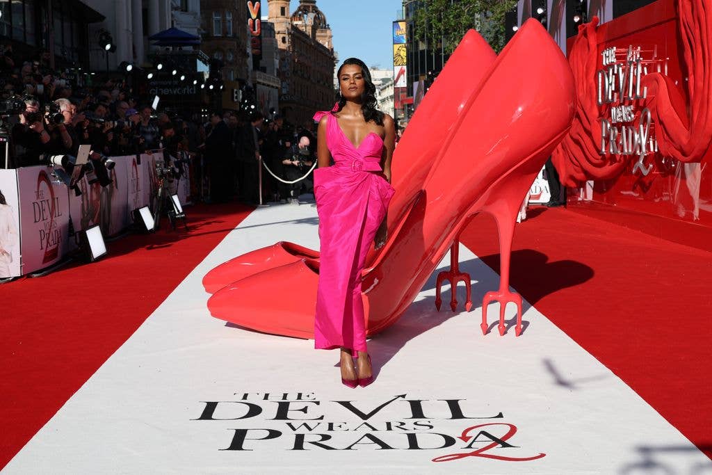Simone Ashley attends the European Premiere of 20th Century Studios' 'The Devil Wears Prada 2' in Leicester Square, London on April 22nd, 2026