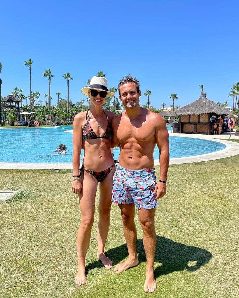 Spencer Matthews abs in swimming trunks and Vogue Williams looking fit in bikini