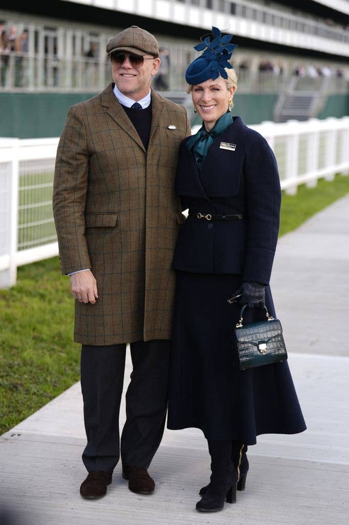 Mike in tweed and flat cap and Zara Tindall in wool skirt and blazer