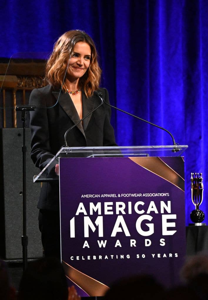 Katie Holmes speaks onstage during the AAFA American Image Awards 2026 at Gotham Hall 