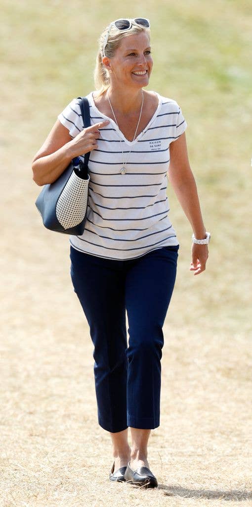 Sophie, Countess of Wessex in jeans and striped t shirt in field