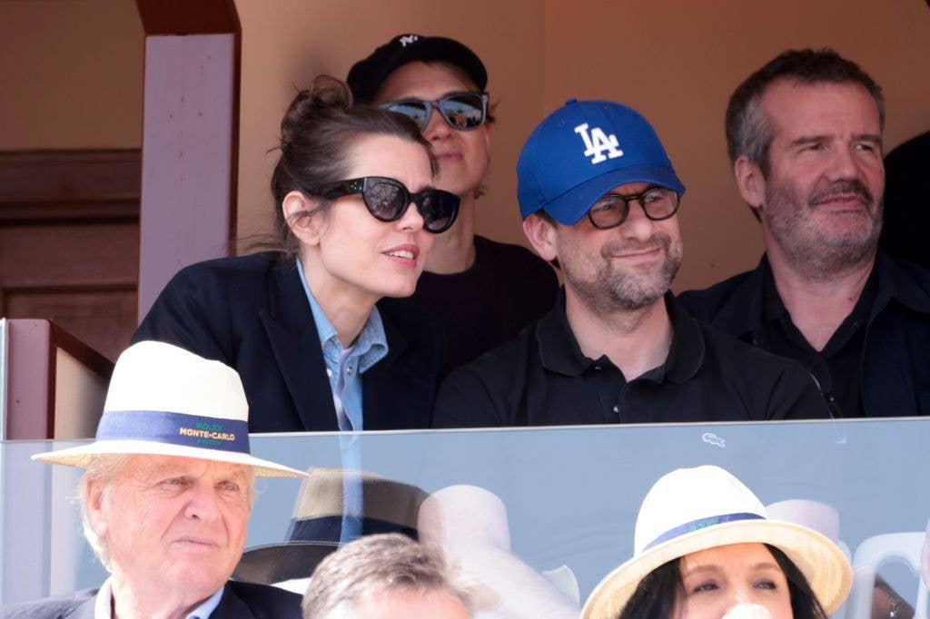 Charlotte Casiraghi and partner Nicolas Mathieu watching tennis from stands