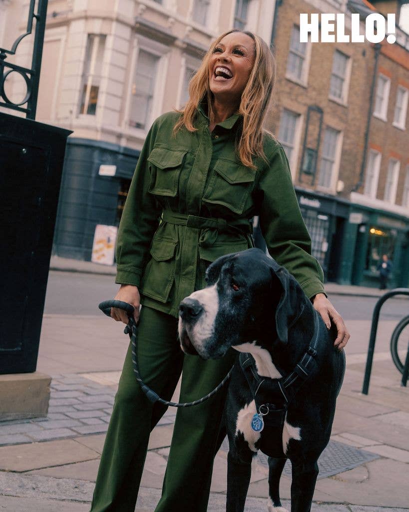 Vanessa Williams walking her Great Dane dog Roscoe around London