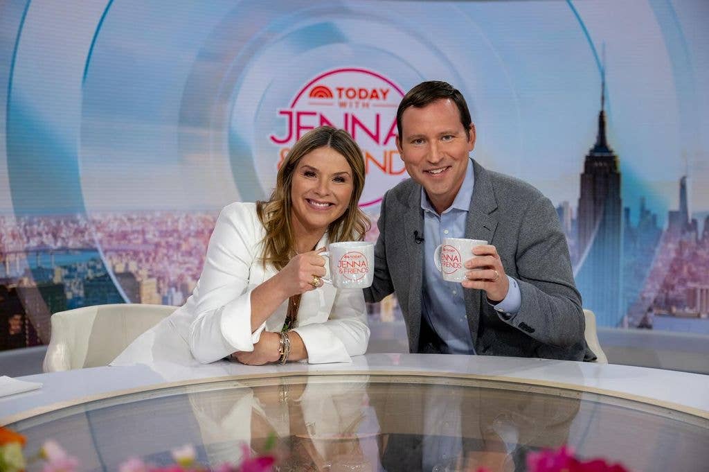 jenna bush hager and henry hager holding coffee cups on today with jenna and friends