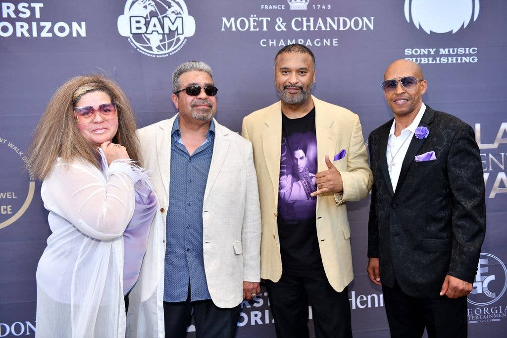 The Prince Estate attends the 2022 Black Music & Entertainment Walk Of Fame Induction Ceremony & Juneteenth Celebration at The Home Depot Backyard on June 18, 2022 in Atlanta, Georgia.
