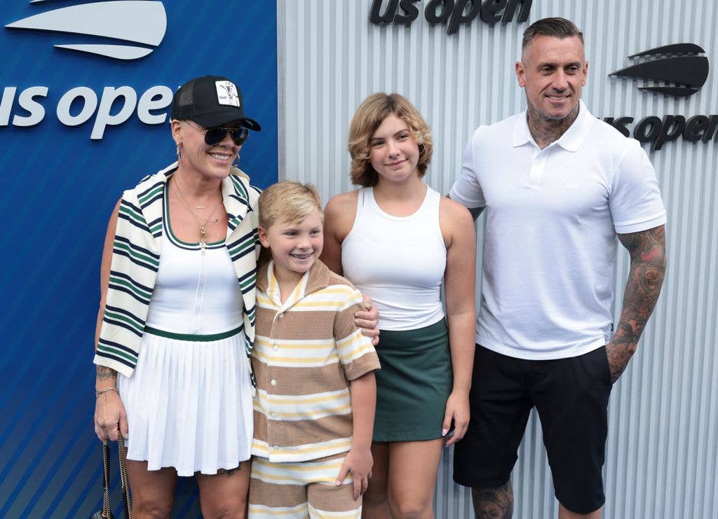 Pink, Carey Hart and their kids, Willow Hart and Jameson Hart attend the men's final during day fifteen of the 2025 US Open Tennis Championships at USTA Billie Jean King National Tennis Center on September 7, 2025 in Flushing Meadows, Queens, New York City
