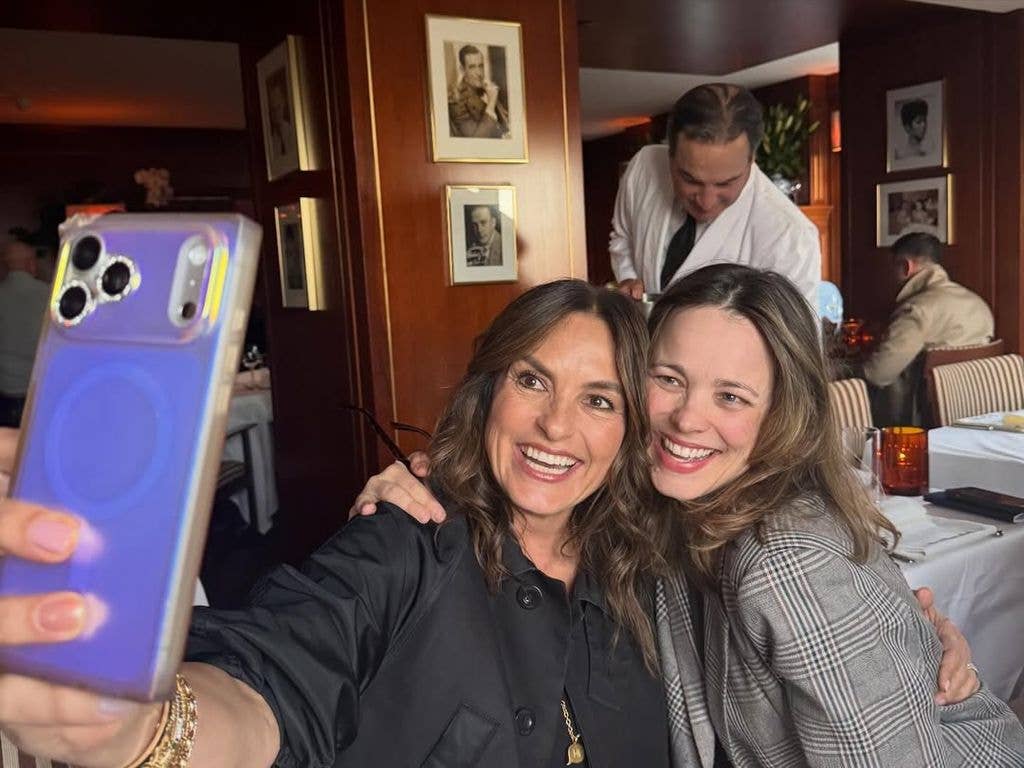 Mariska Hargitay and Rachel McAdams at dinner in Los Angeles posing for selfies, shared on Instagram