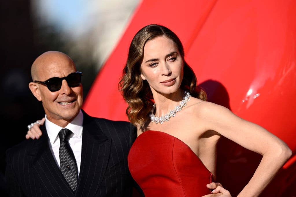 Stanley Tucci and Emily Blunt  attend "The Devil Wears Prada 2" European Premiere inside Leicester Square on April 22, 2026 in London, England