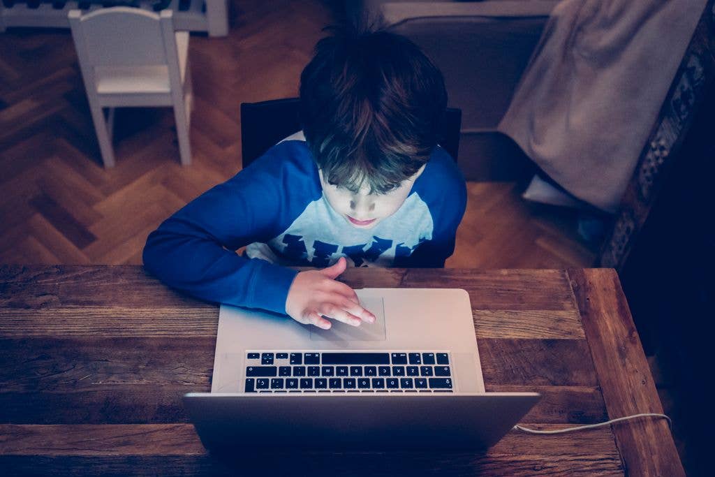 child studying and learning with a laptop computer