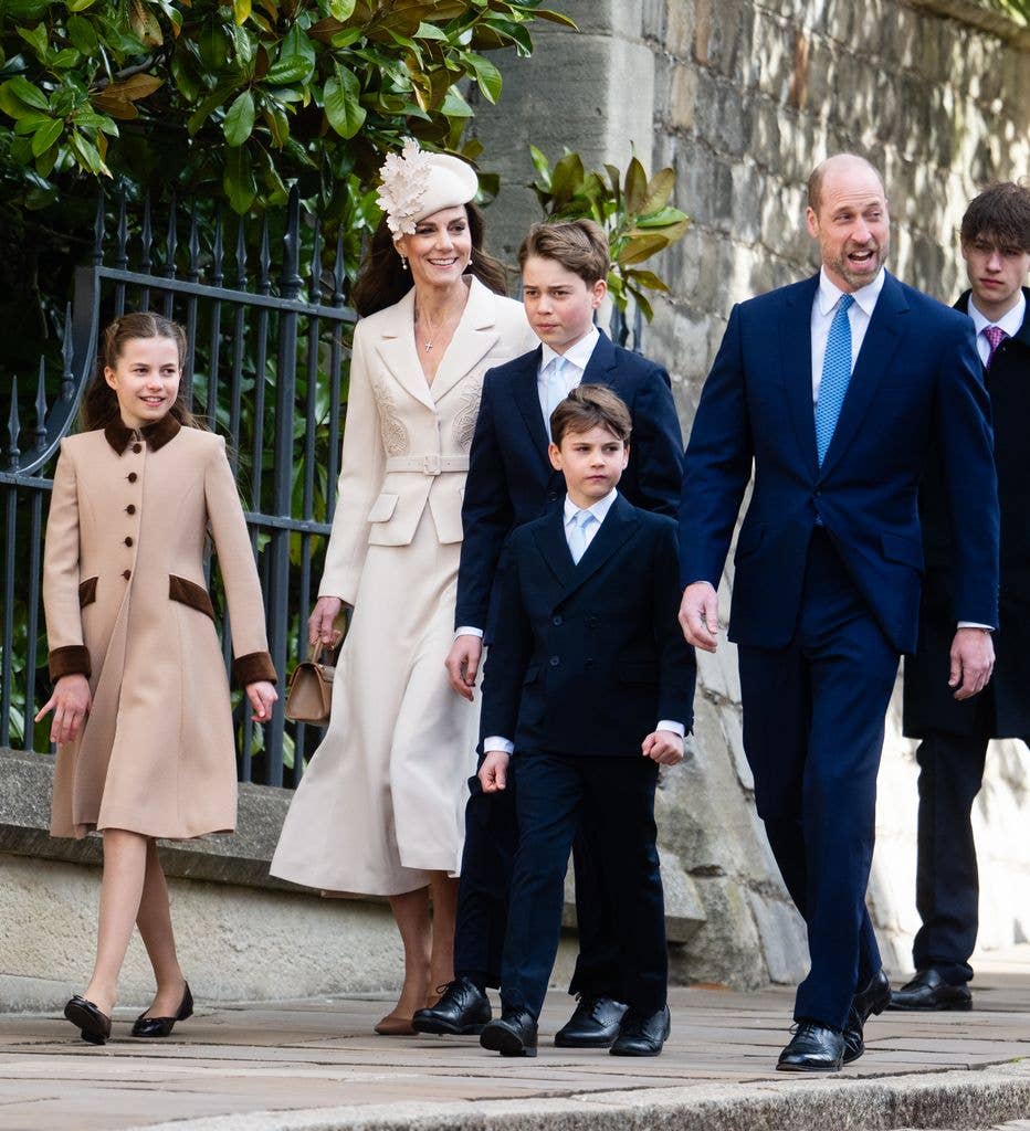 Princess Charlotte of Wales, Catherine, Princess of Wales, Prince George of Wales, Prince Louis of Wales, Prince William, Prince of Wales attend the 2026 Easter Matins Service at St George's Chapel 