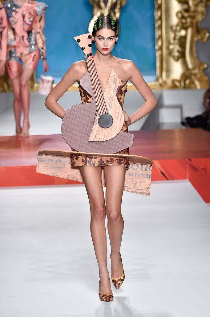 Kaia Gerber walks the runway at the Moschino show during the Milan Fashion Week Spring/Summer 2020 