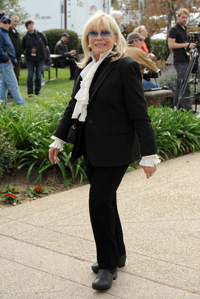 Nancy Sinatra is seen arriving to Nancy Reagan's funeral services at the Ronald Reagan Presidential Library on March 11, 2016 in Simi Valley, California
