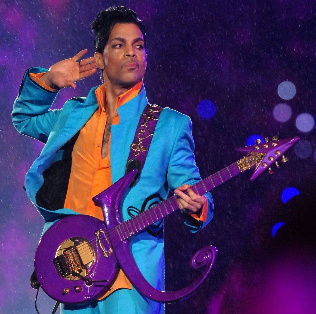 Prince performs at half time during Super Bowl XLI between the Indianapolis Colts and Chicago Bears at Dolphins Stadium in Miami, Florida on February 4, 2007.