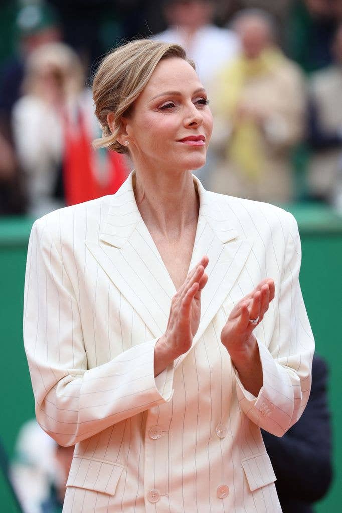 The princess opted for a white, menswear-inspired tailored suit with fine pinstripes
