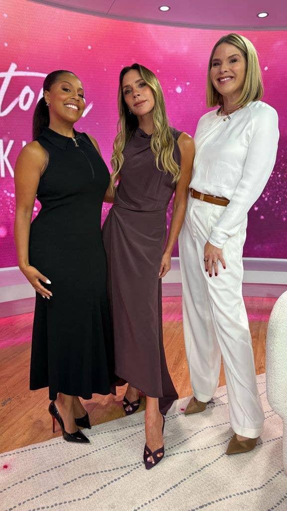 A photo of Victoria Beckham on the today show with Jenna Bush hager and Sheinelle Marie Jones