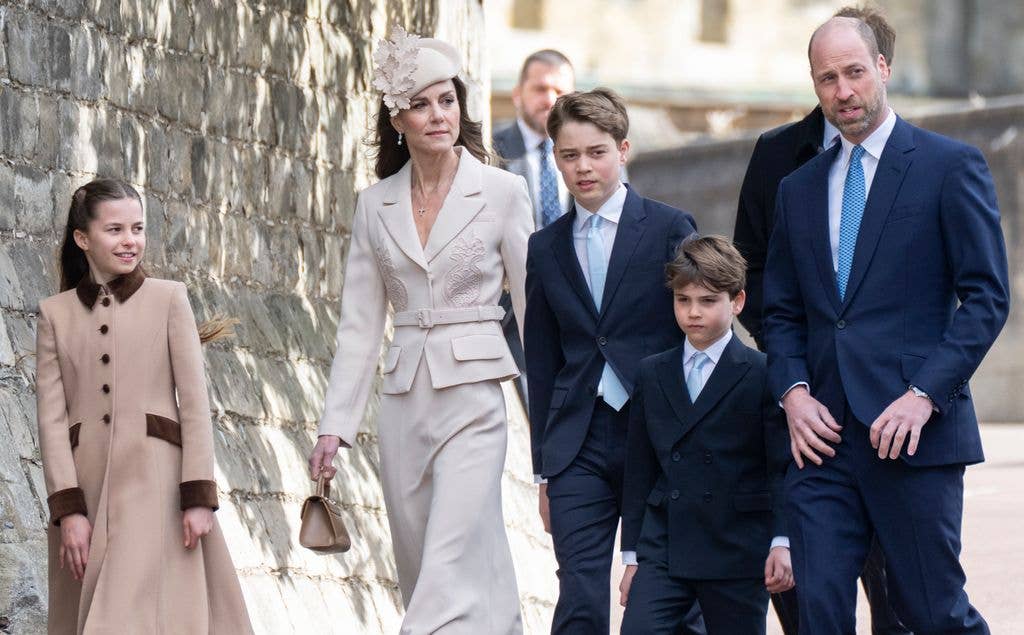 Catherine, Princess of Wales and Prince William, Prince of Wales with Prince George of Wales, Princess Charlotte of Wales and Prince Louis of Wales attend the 2026 Easter Matins Service at St George's Chapel on April 5, 2026 in Windsor, England