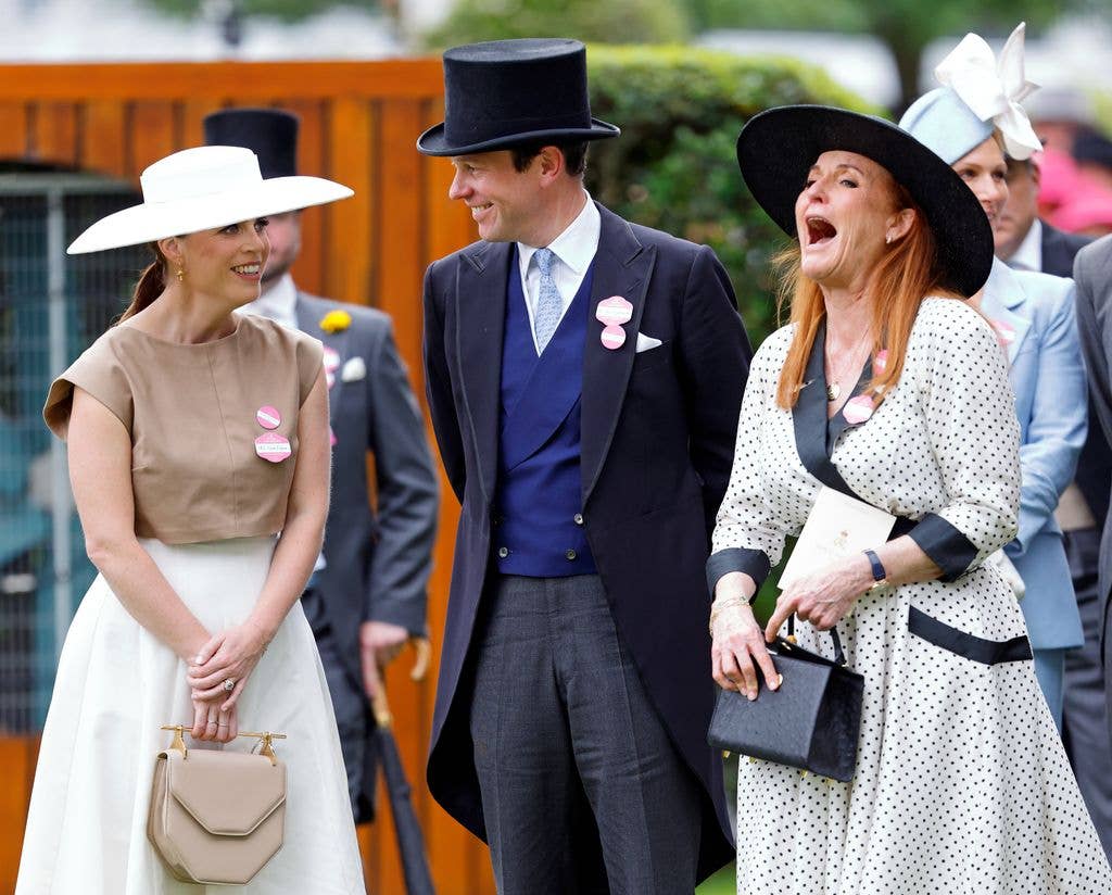 Princess Eugenie, Jack Brooksbank and Sarah Ferguson attend day four of Royal Ascot at Ascot Racecourse on June 20, 2025 