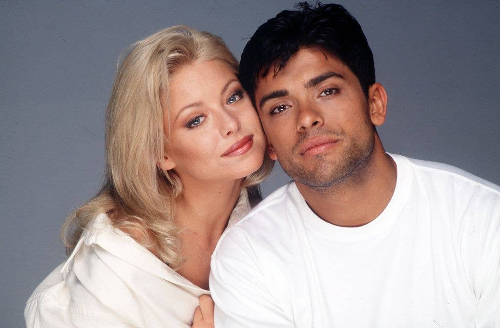Kelly Ripa (Hayley) and Mark Consuelos posing together as teenagers