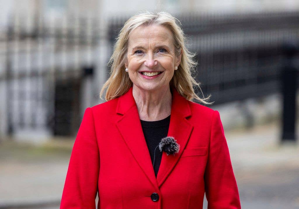 Carol filmed on a blustery Downing Street on 25 March 2026