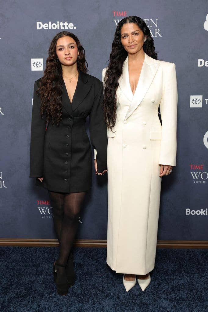 Vida McConaughey in black dress and Camila Alves McConaughey  in white suit dress at the TIME Women of the Year Gala 2026 