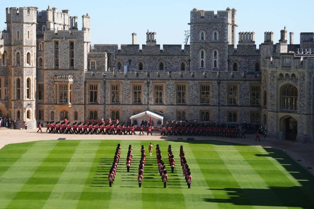 King Charles III, Queen Camilla, President of Nigeria Bola Ahmed Tinubu and First Lady Oluremi Tinubu during the ceremonial welcome at Windsor Castle
