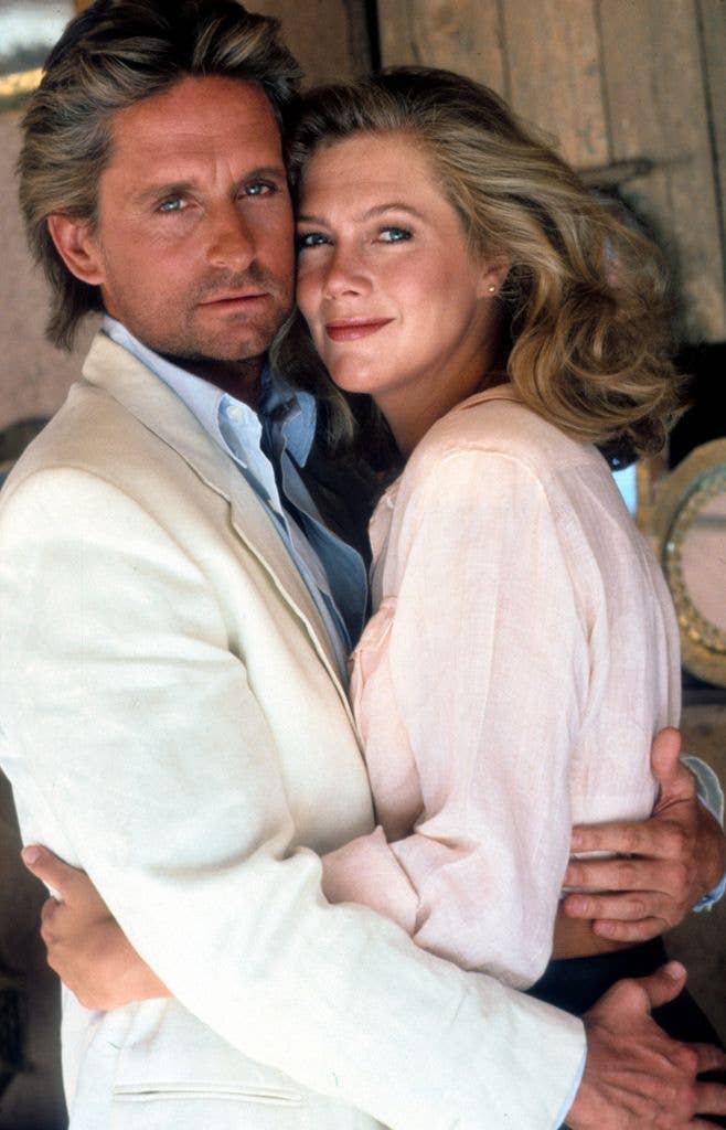 Kathleen and Michael Douglas on set of the film 'The Jewel Of The Nile', 1985