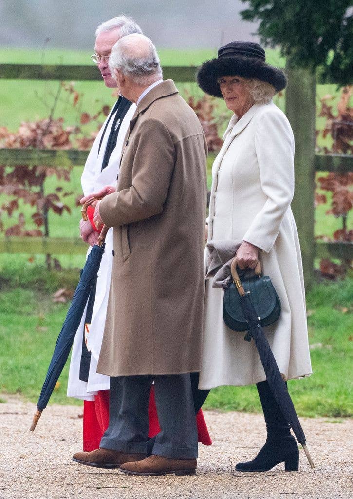 King Charles III and Queen Camilla with The Reverend Canon Dr Paul Williams attend the Sunday service at the Church of St Mary Magdalene 