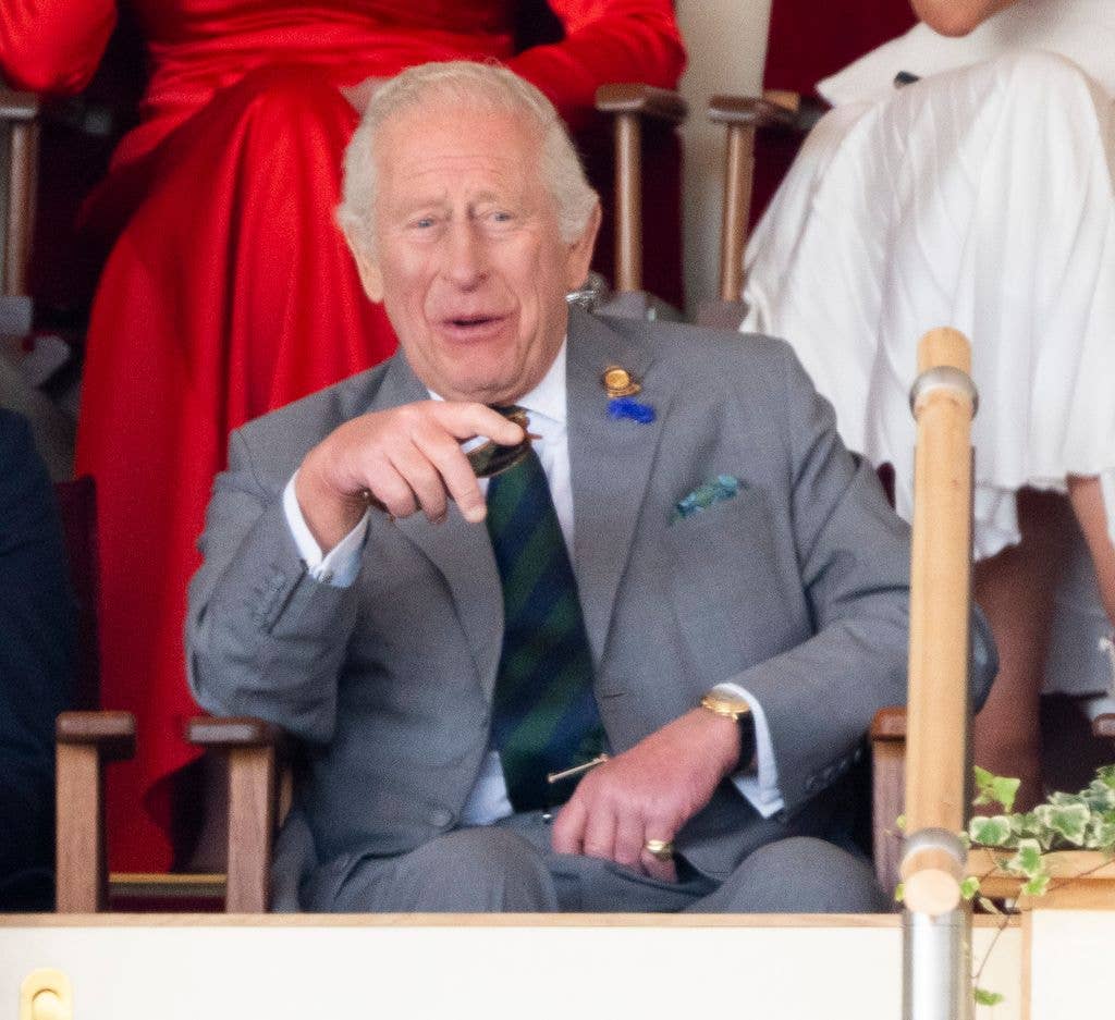 WINDSOR, ENGLAND - MAY 17: King Charles III watching the Pony Club Mounted Games during the Royal Windsor Horse Show at Home Park, Windsor Castle on May 17, 2025 in Windsor, England. (Photo by Mark Cuthbert/UK Press via Getty Images)