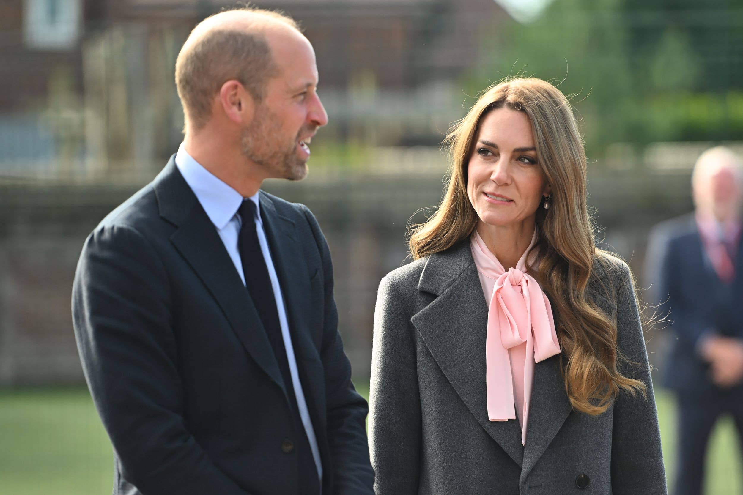 Prince William, Prince of Wales and Catherine, Princess of Wales visit Farnborough Road Infant and Junior School on September 23, 2025 in Southport, England.