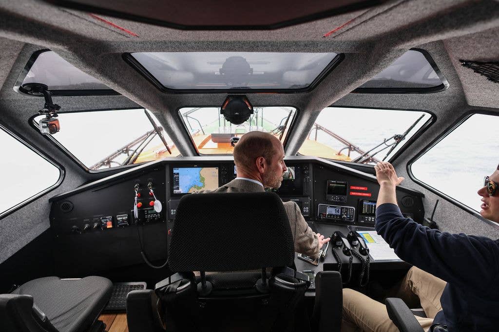 Prince William on the island’s new pilot boat John Guy