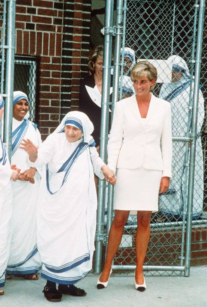 Princess Diana and Mother Teresa seen here holding hands after a meeting in the Bronx in 1997.