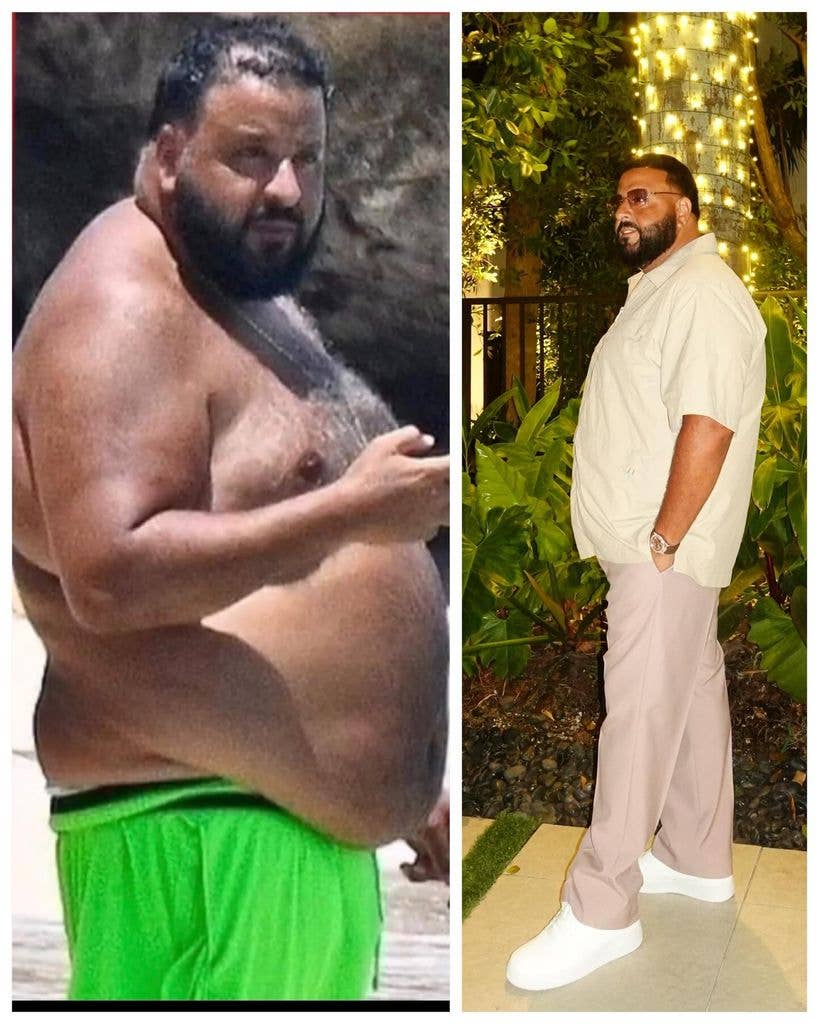 split photo of dj khaled before and after weight loss