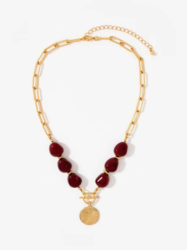 Beaded Coin T-Bar Necklace