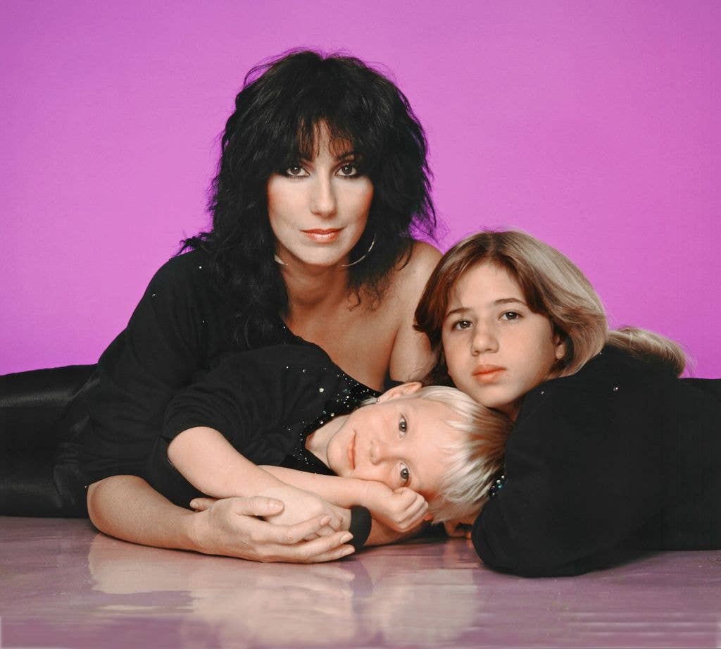 Singer and actress Cher with children Chastity Bono and Elijah Blue Allman poses for a portrait in 1980
