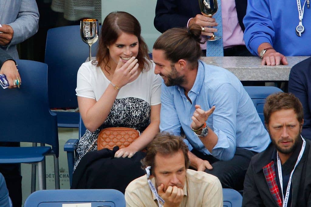 Princess Eugenie, pictured in the  Moet & Chandon Suite at the 2014 US Open, has previously lived in New York. Queen Elizabeth's granddaughter moved to the city in 2013, after accepting a job at the online auction house Paddle8.
